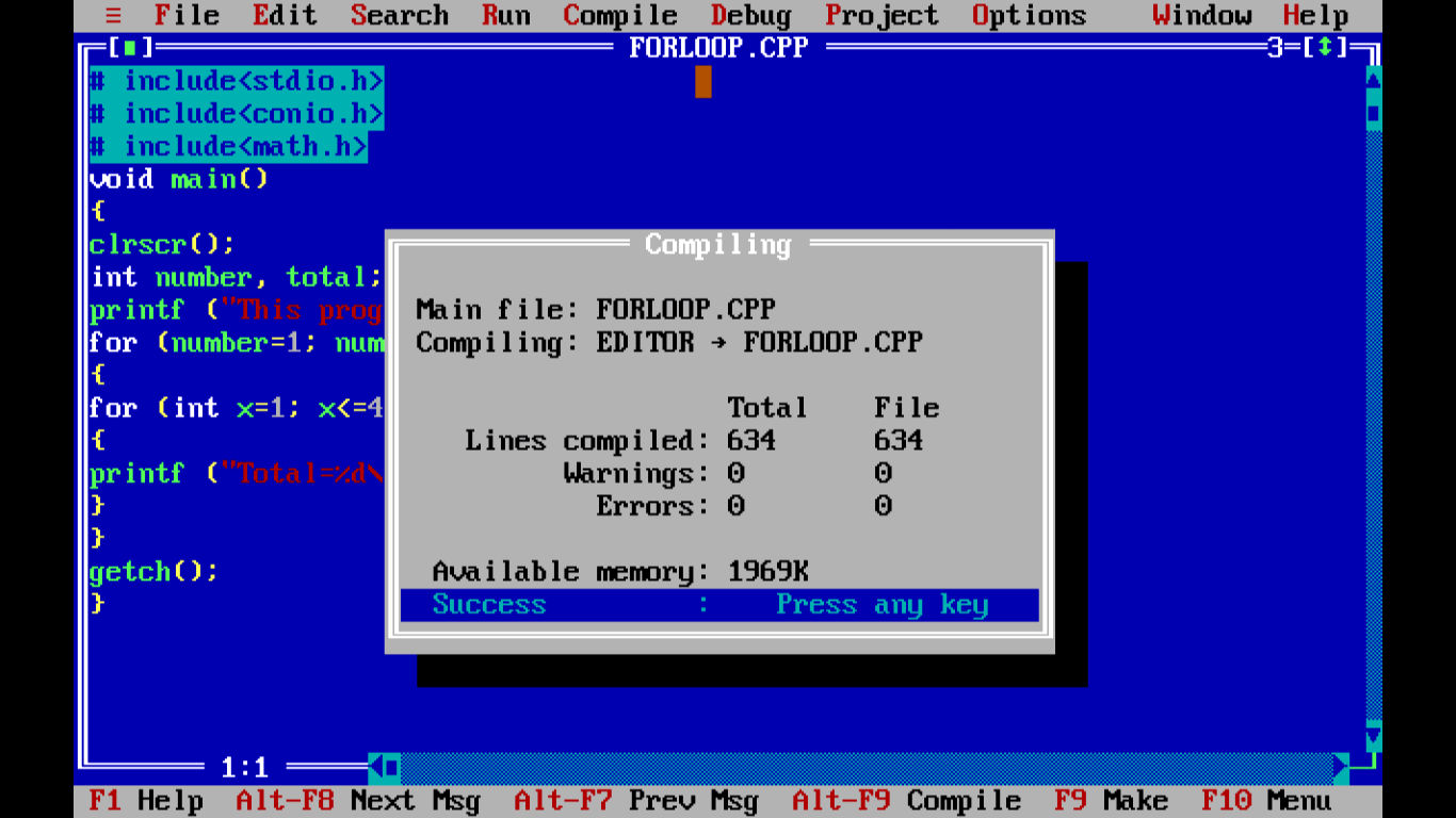C Nested For Loop Compiled Output