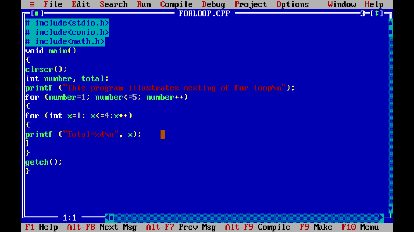C Nested For Loop Example