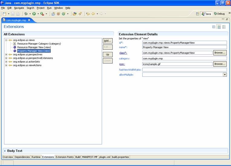 Eclipse Plugin set extension element details