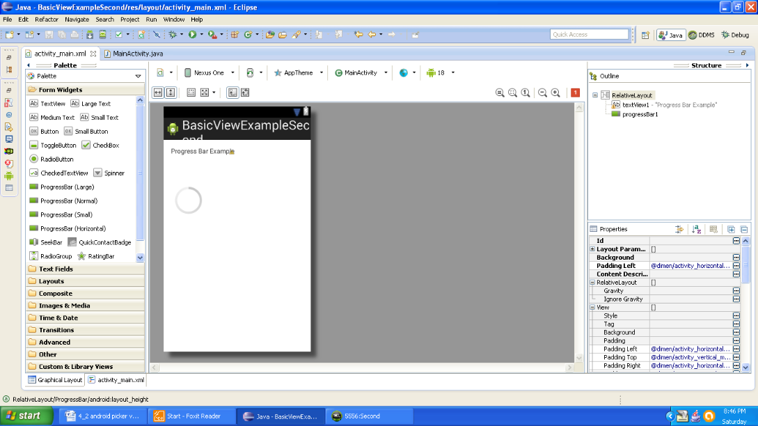 graphical layout of Android progess bar app