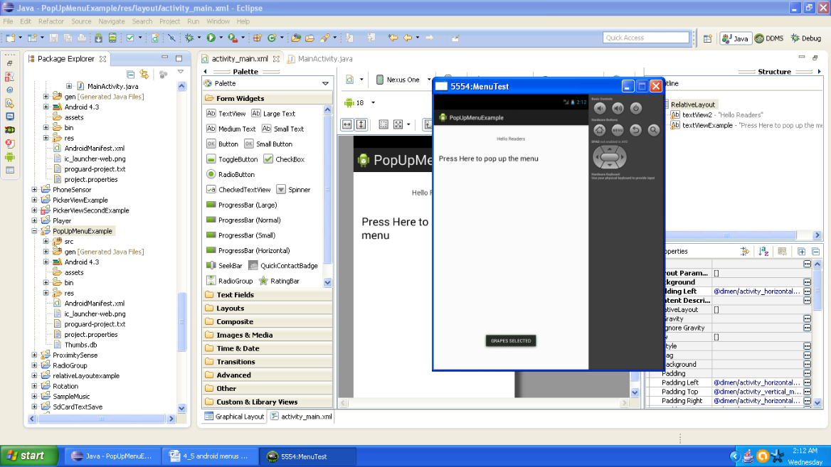 Figure - After selecting item on menu of Android popup menu example