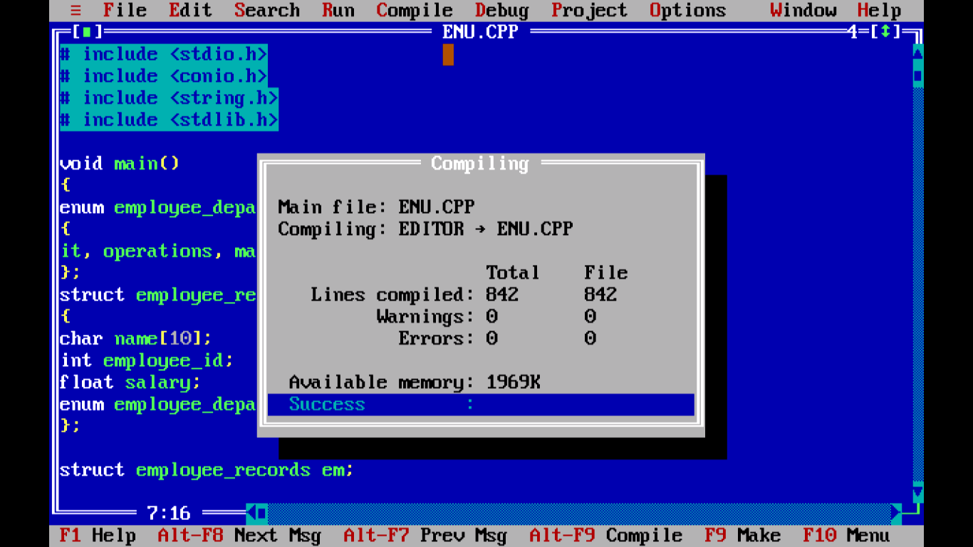 After compiling Program to illustrate enumerated data type