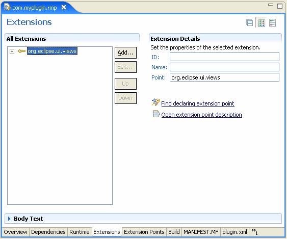 Eclipse plugin menifest Editor Extensions_tab