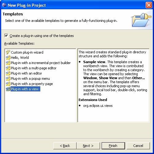 Select template Eclipse Plugin