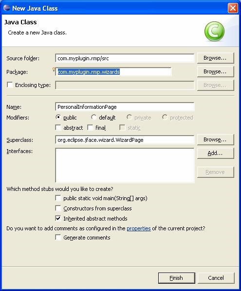 Eclipse Plugin Create New Java Class