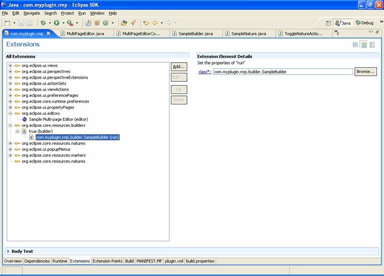 Eclipse plugin run element