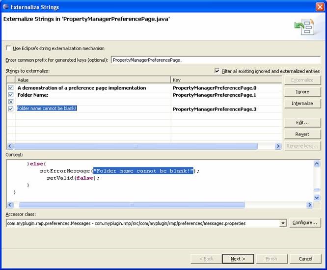 Eclispe Plugin marking string as non translatable