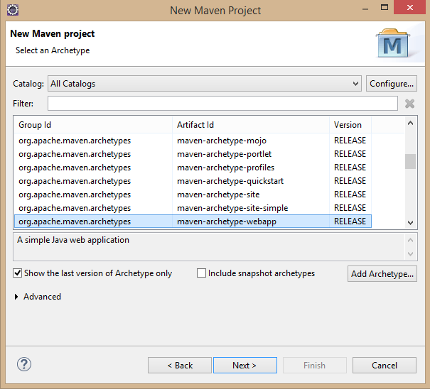 Fig - select maven-archetype-web app