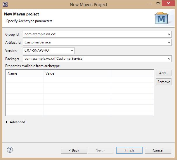 Fig - Provide Group Id, Artifact Id, version and Package information