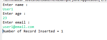 JDBC Statement Example Output