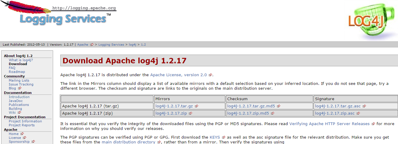 Downloading log4j