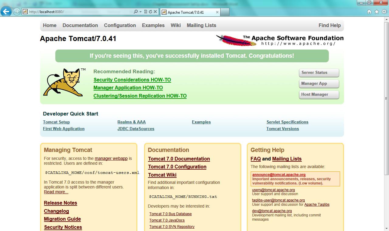 Apache Tomcat screen