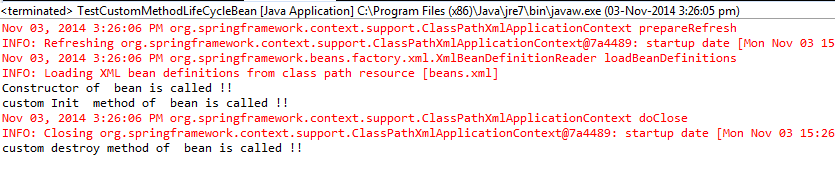 output to show custom life cycle methods are being called