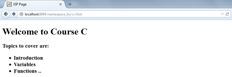 Figure: c.jsp on “click” action (for namespace “/c”)