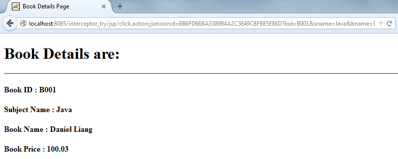 Figure: next.jsp page is executed which will display the param values passed in first.jsp