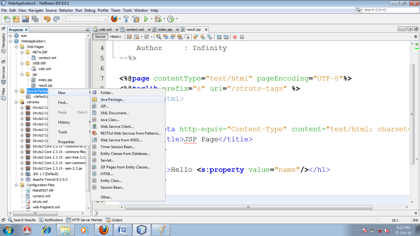 Figure : Creating new package for action files