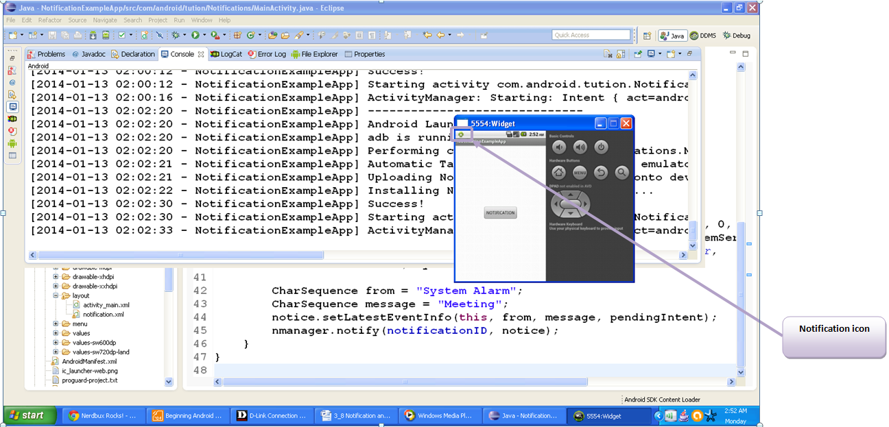 Output of NotificationsExampleApp App
