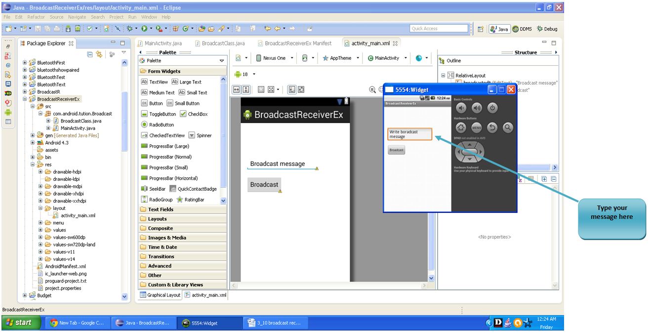 Android Broadcast Receiver example on Emulator