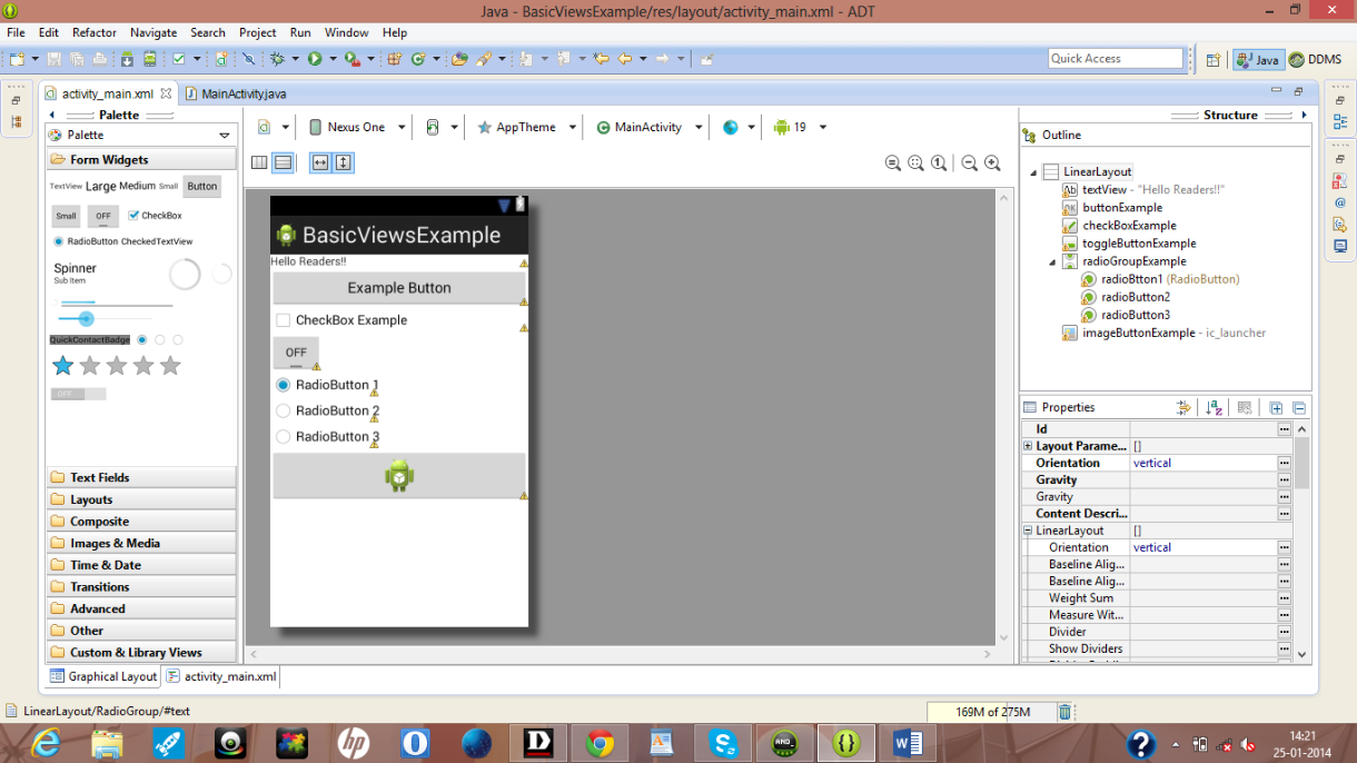 Graphical layout of the Android basic view app