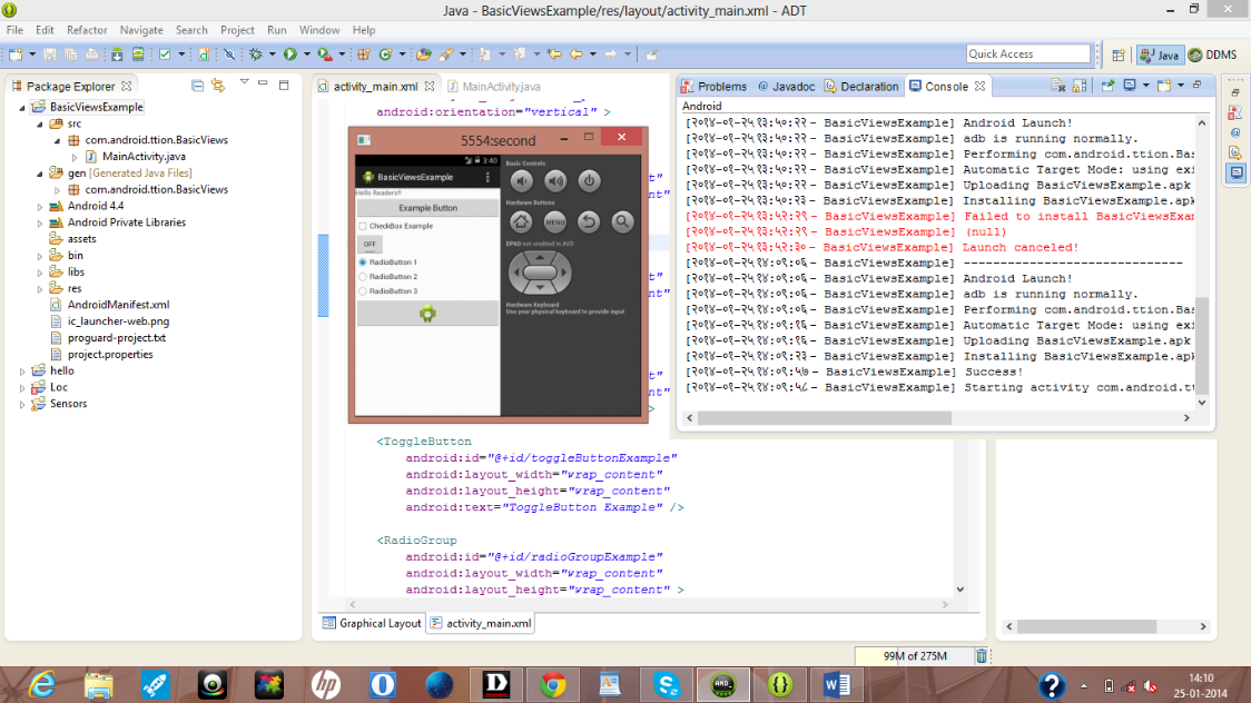Home page of Android BasicViewsExample App