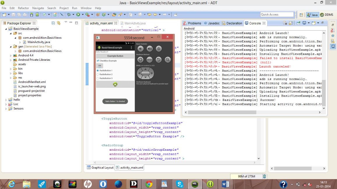 Output after pressing radio button 1