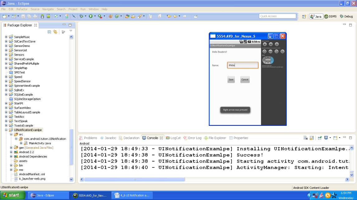 Output after pressing right arrow