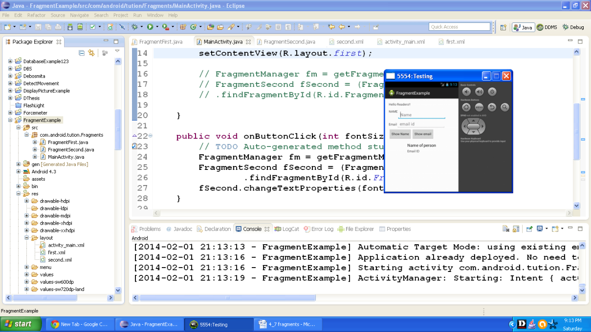 Homepage of Android Fragment app