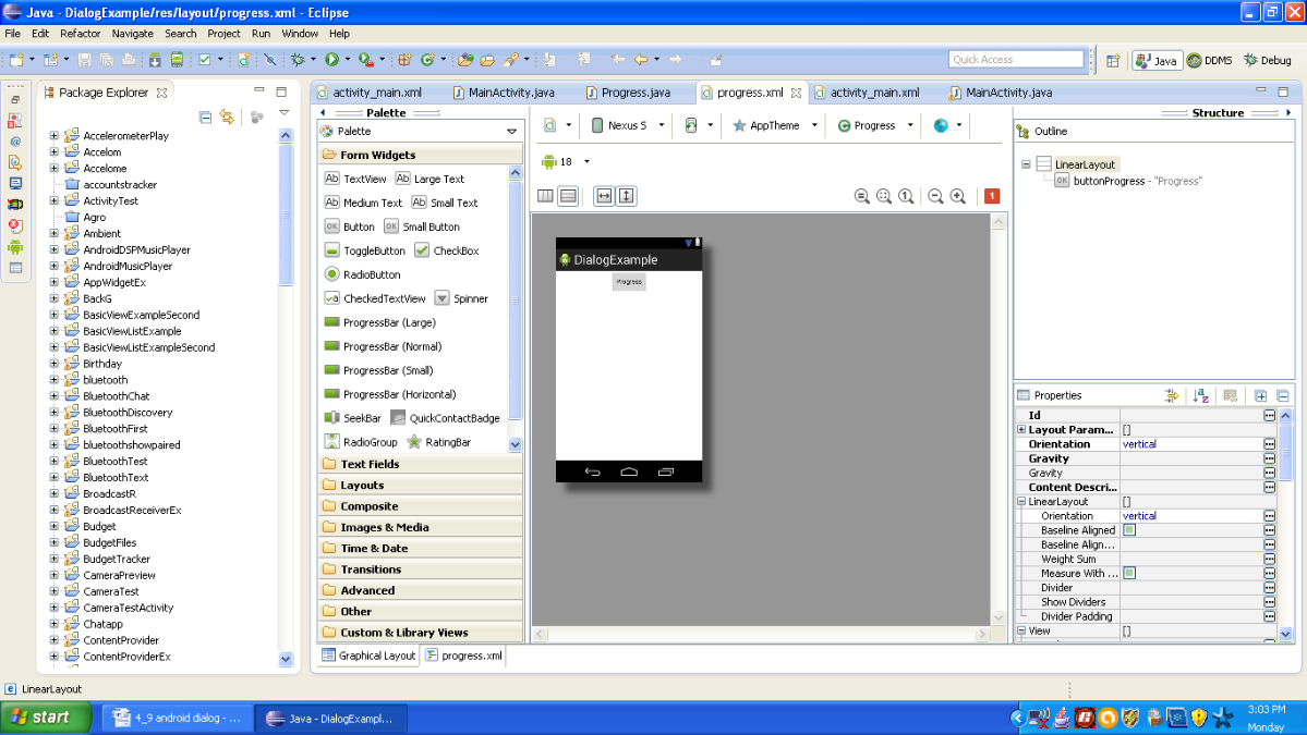 Graphical layout of progress.xml file