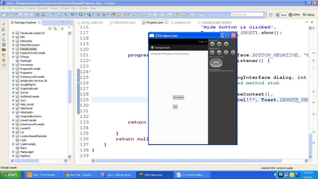Homepage of Android Dialog example app
