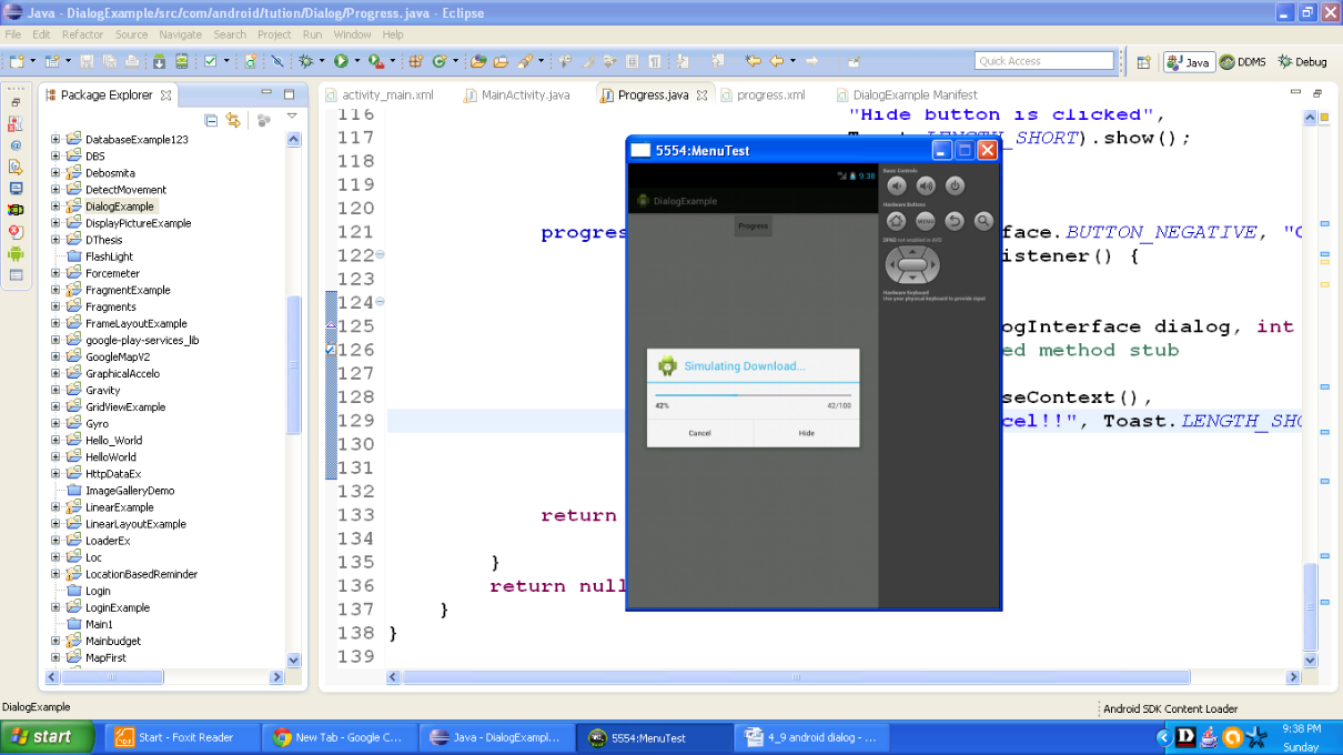Output after pressing the Progress button App