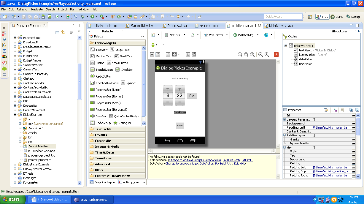 Graphical layout of Android dialog with picker app