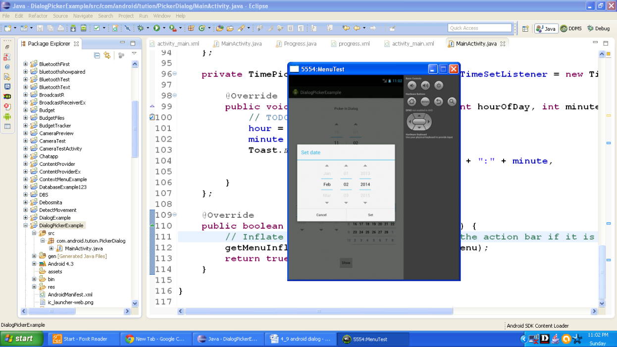 Displaying date picker in Android dialog window