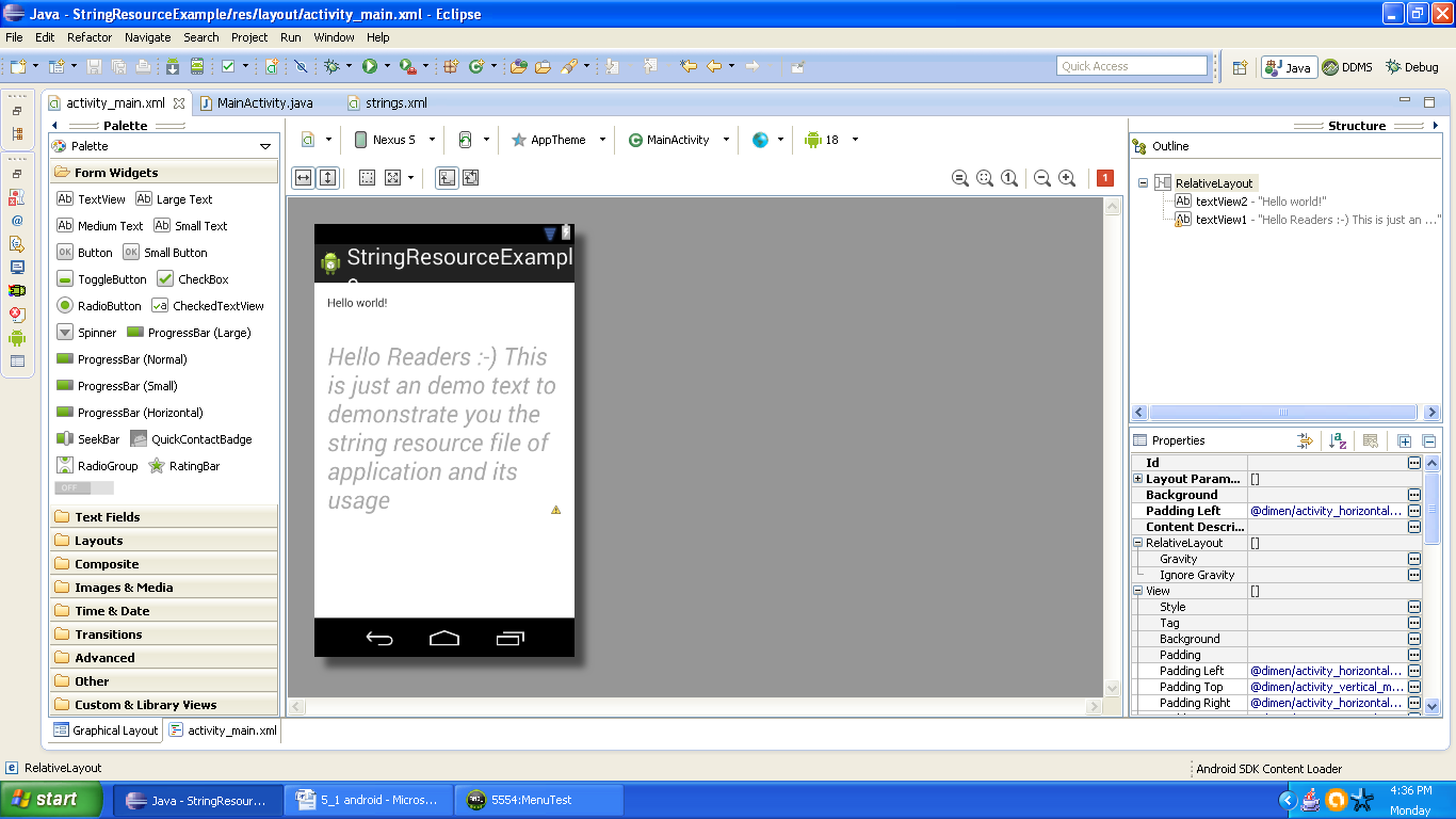 Graphical layout of Android resource application