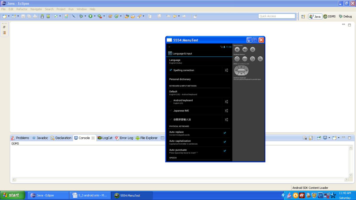 Language and input seletion