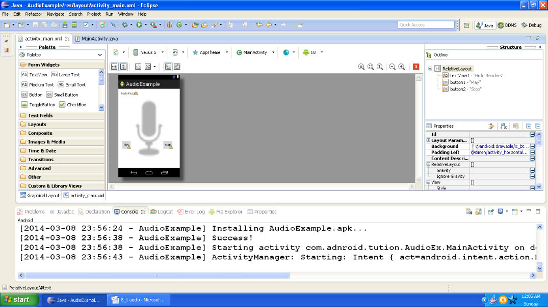 Graphical layout of Android Audio Example